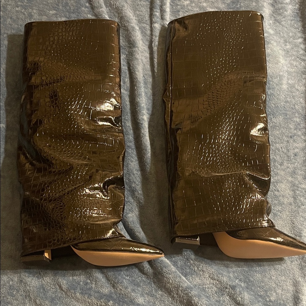 Steve Madden Black Croc-Embossed Knee Boots